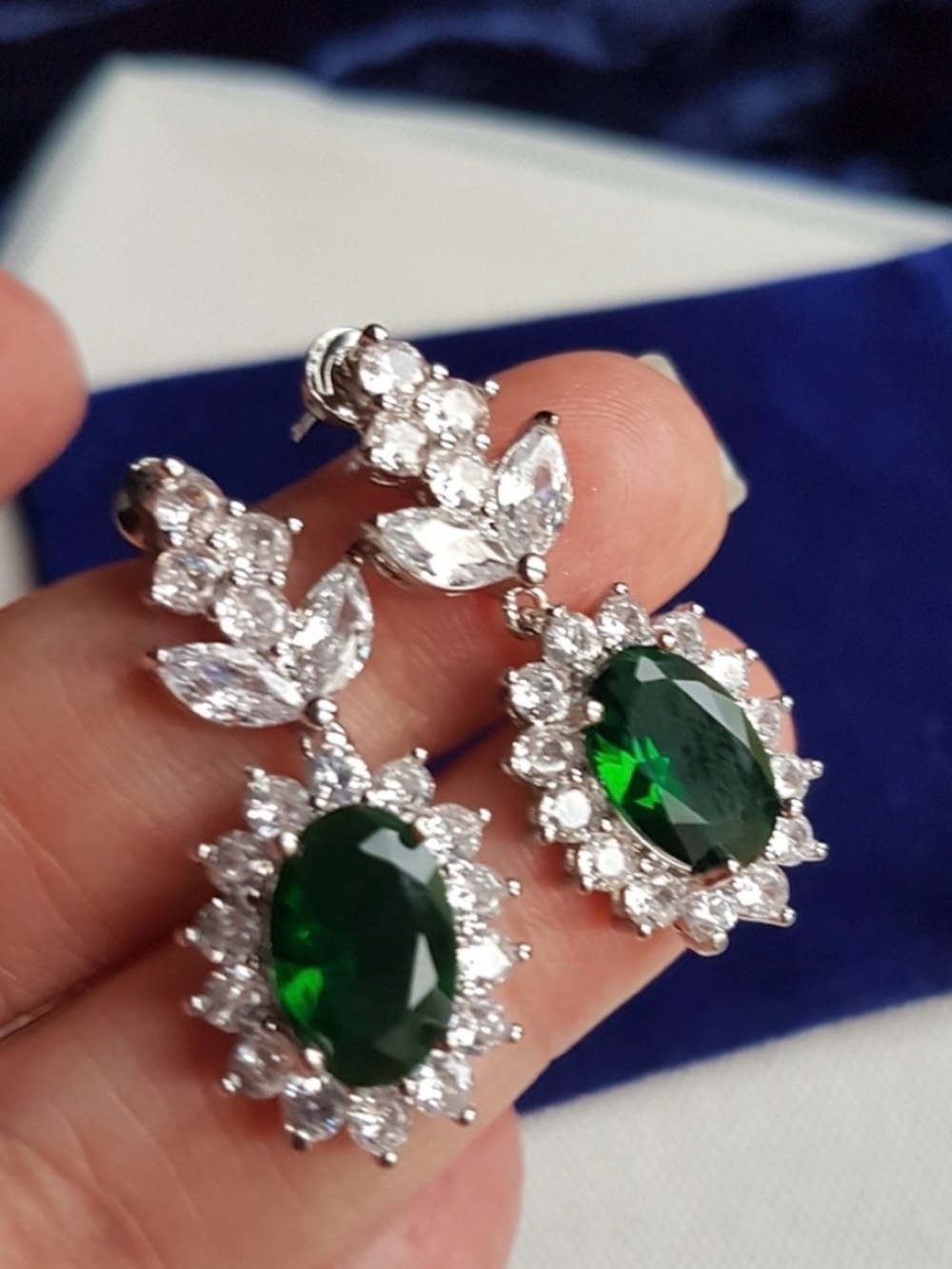 Swarovski Elements Platinum Plated Emerald Green Diana Drop Earrings NEW